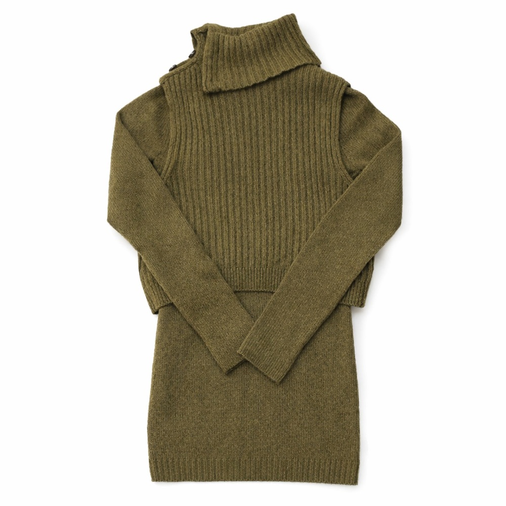 Ribbed Wool Sweater, Two-piece Set in Olive
